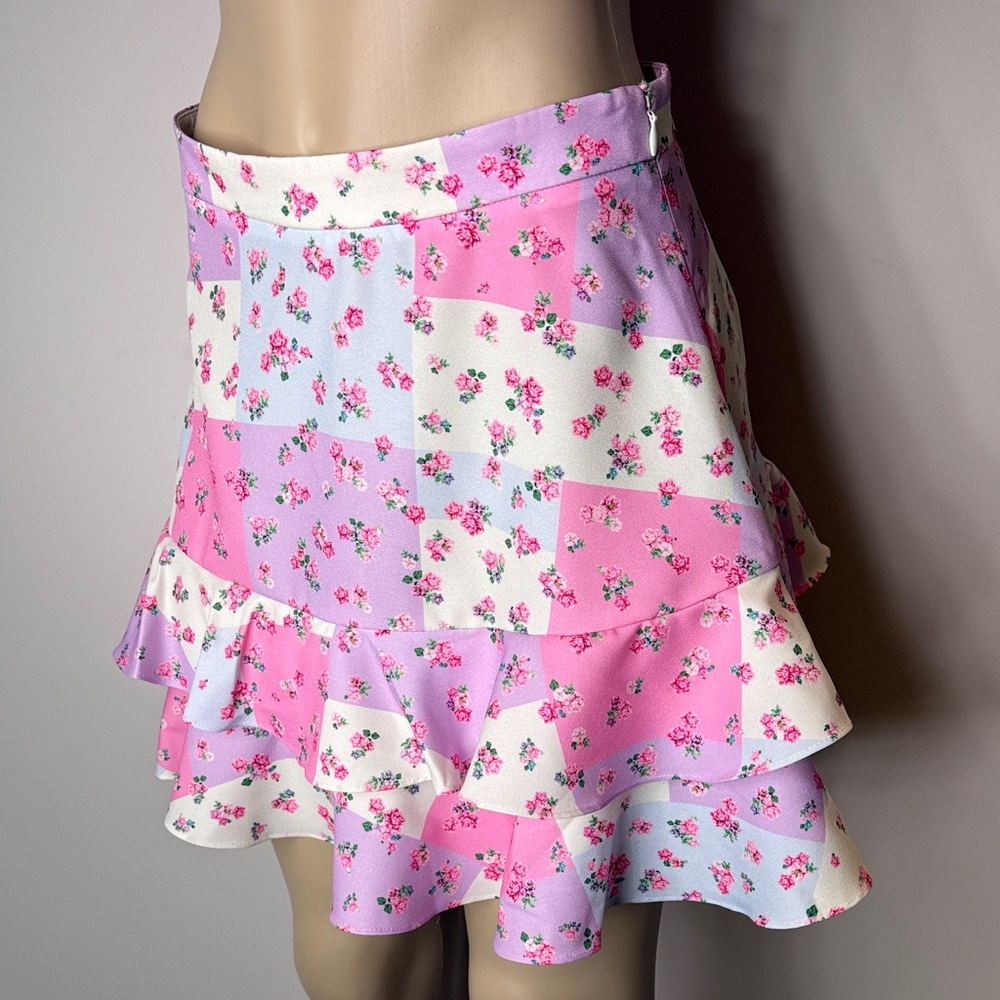 Sugar Thrillz Pastel Patchwork Ruffle Mini Skirt - Pink & Lavender - Picture 3 of 10